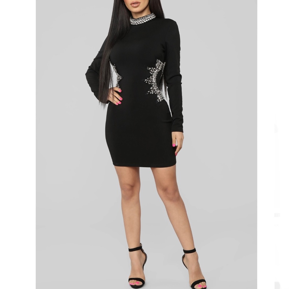 Fashion Nova Star Mentally rhinestone Black Dress - XS